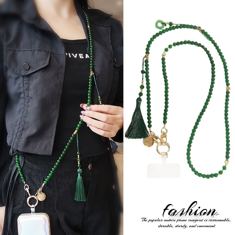 长款斜挎手机挂链时尚中国风流苏手机链百搭防丢背带水晶手机挂绳