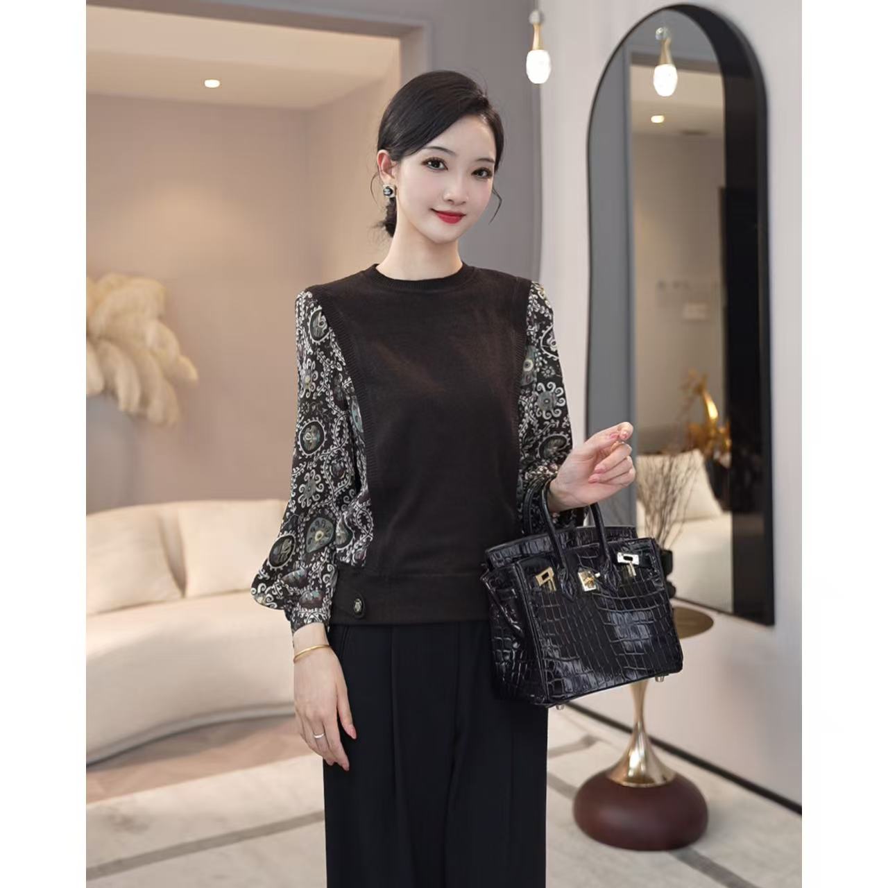 唐熹2026秋冬新款【ZM-Q957】含绵羊毛圆领拼接内搭拼色针织打底