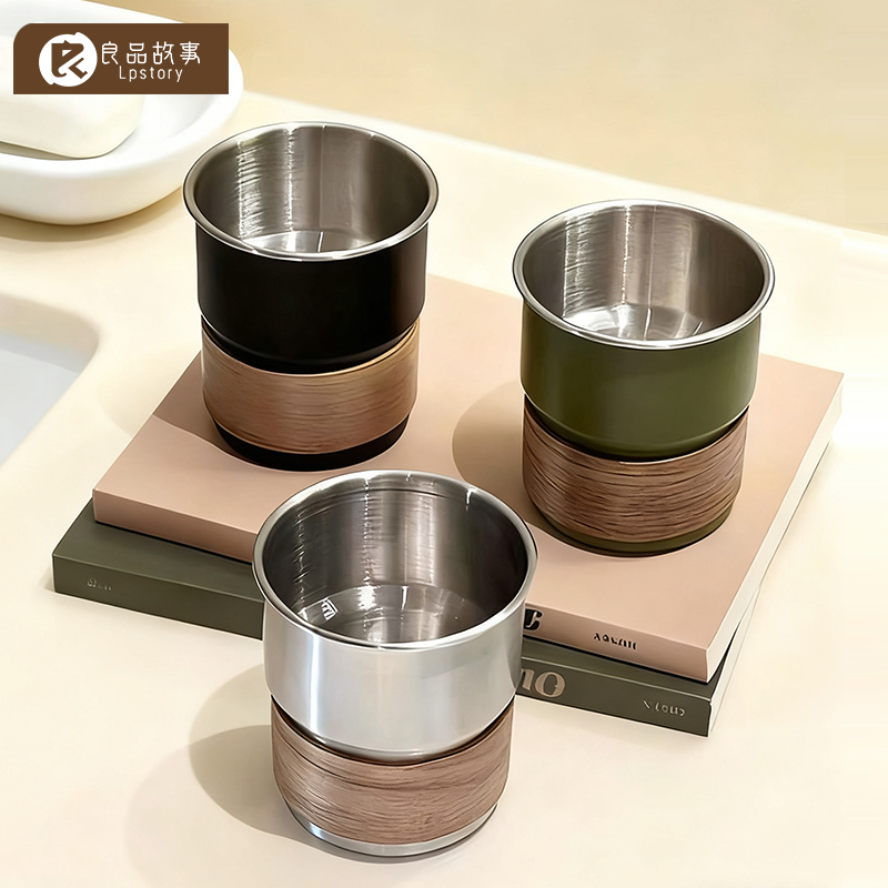 良品故事漱口杯一家三口刷牙杯子不发霉抗菌不锈钢牙杯牙缸置物架