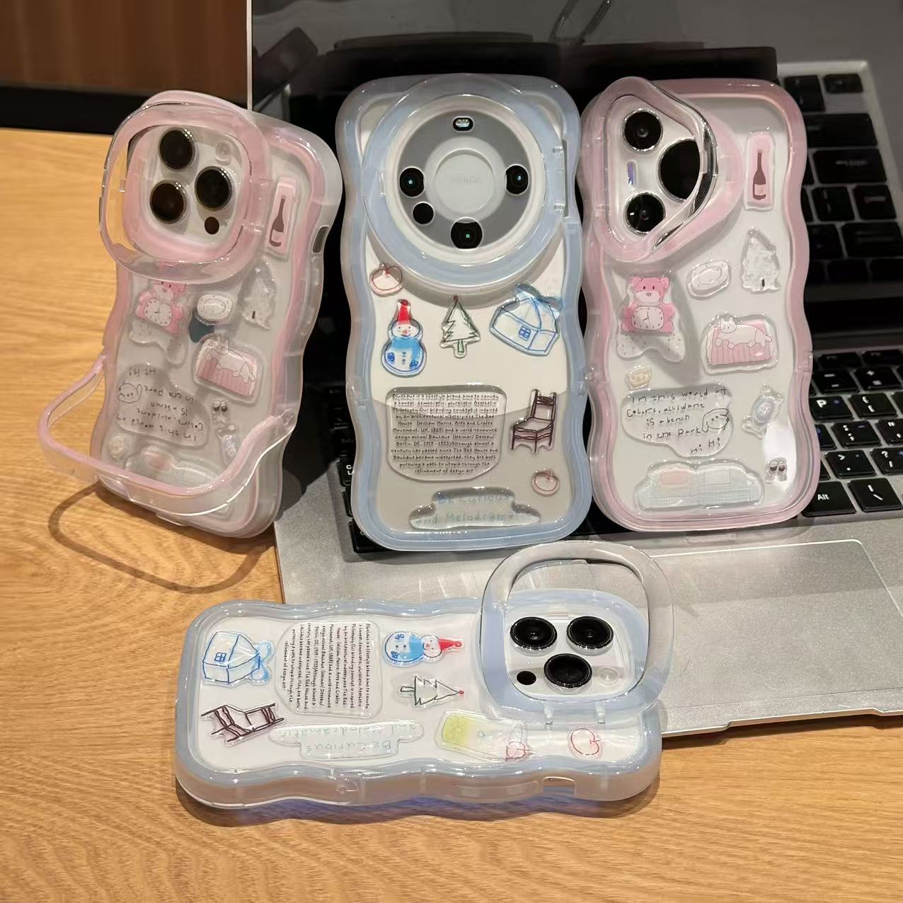 奥菲顿滴胶雪人粉熊贴纸适用苹果16双支架手机壳华为oppo小米vivo