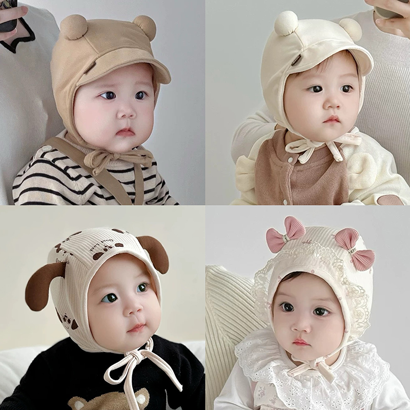 婴幼儿胎帽春秋套头帽宝宝帽子护囟门帽男宝护耳帽婴儿帽子双层