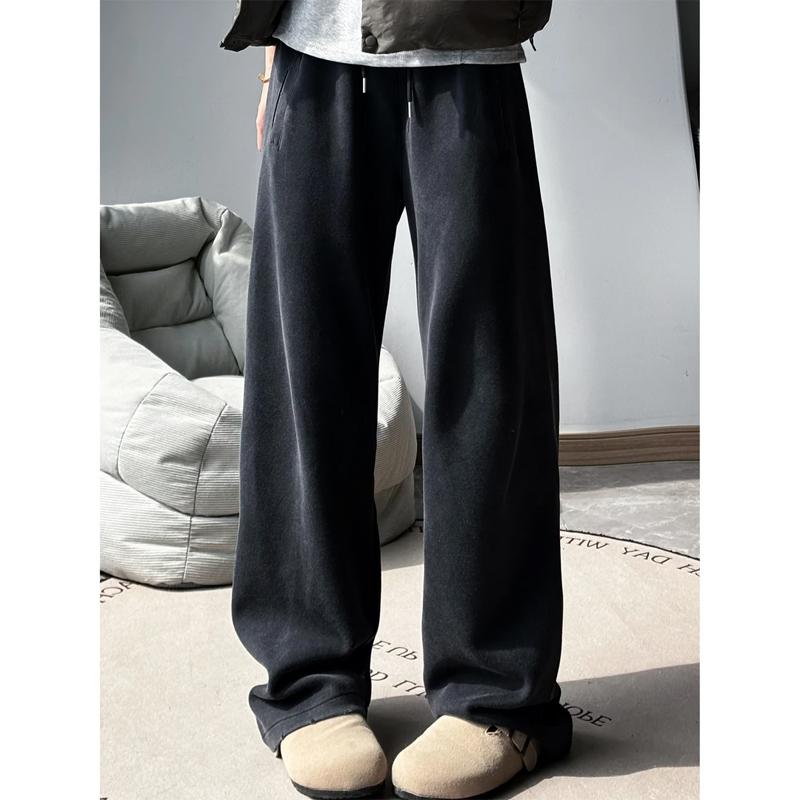 美式水洗做旧加绒卫裤男冬季cleanfit裤子宽松垂感休闲百搭运动裤