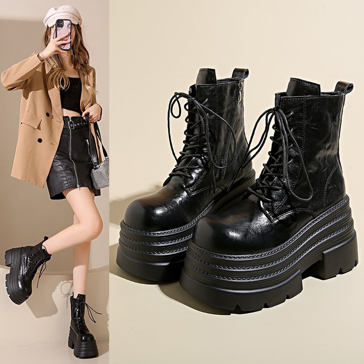 【红姐女鞋】时尚厚底增高马丁靴女秋冬新款英伦风小个子轻便短靴