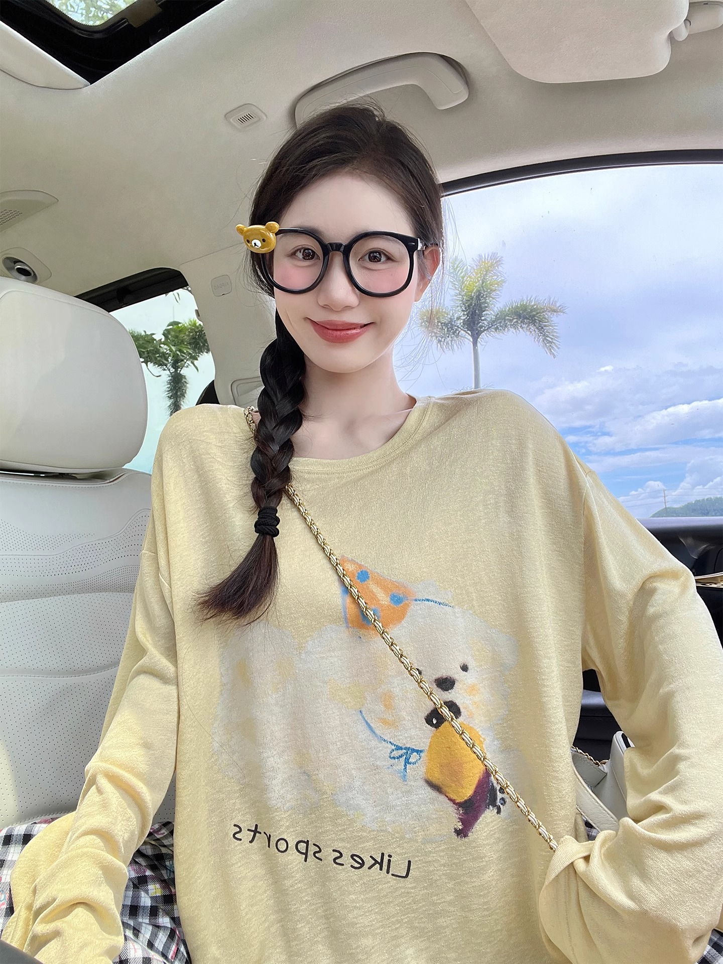 韩系慵懒风松弛感卡通印花长袖T恤女夏季新款微透雪花棉休闲上衣