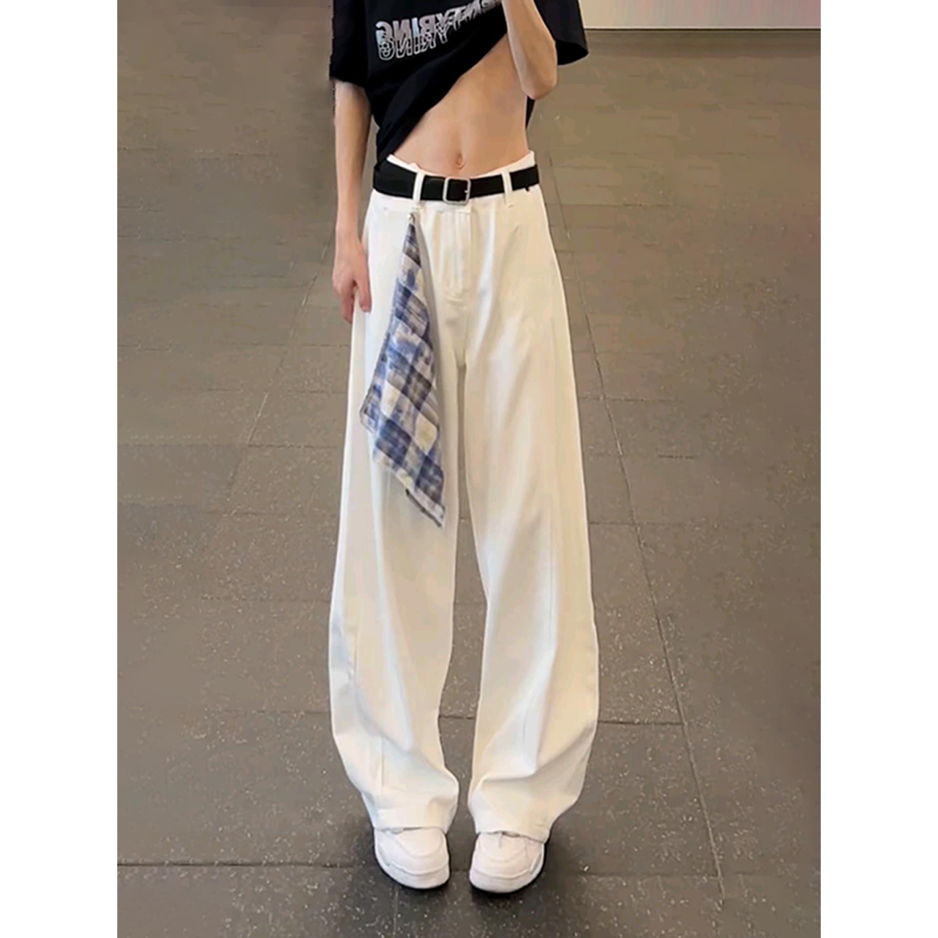 美式高街弯刀工装裤子男款痞帅高级感飘带裤子提裆直筒阔腿微喇裤