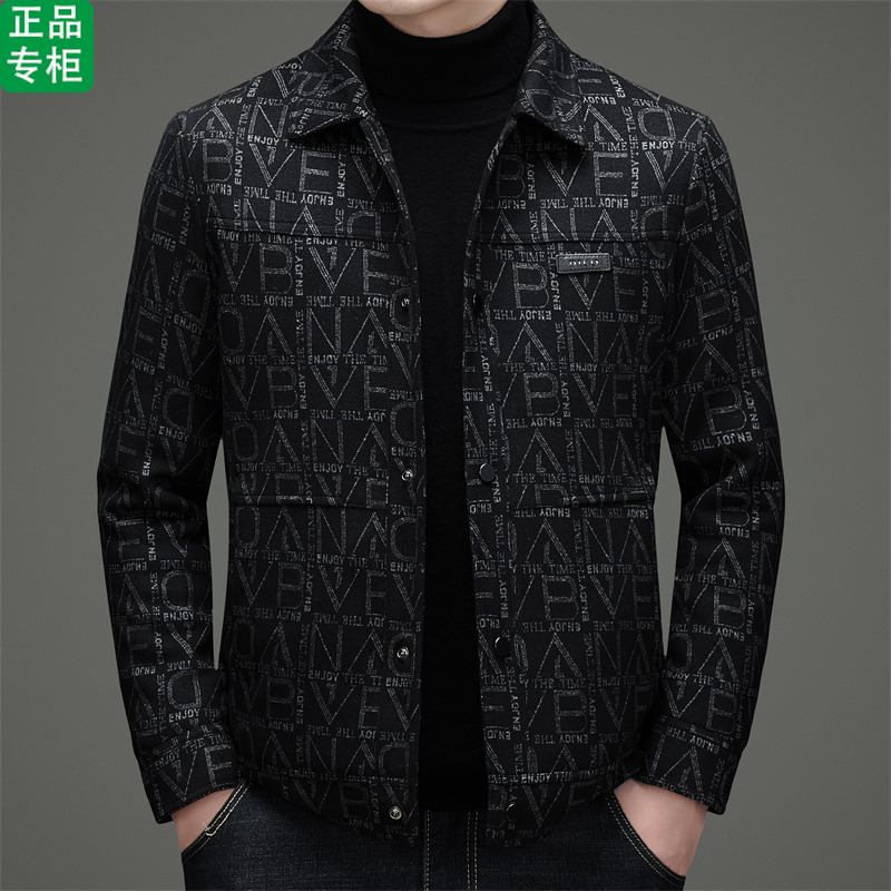 ck正品秋冬季新款呢子翻领羽绒服男士商务休闲时尚高档夹克外套潮