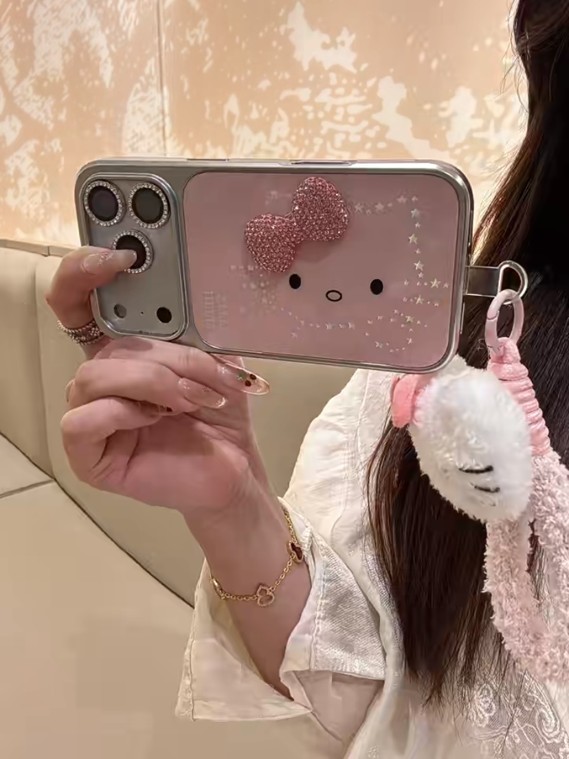 少女粉底横版镭射星星kt猫适用iPhone17pro手机壳苹果16pro手绳15