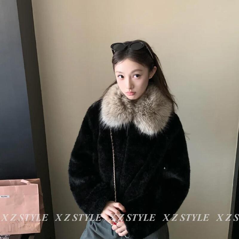 【暖冬咩咩】高级感大毛领羊羔毛翻领外套秋冬气质百搭显瘦保暖上衣