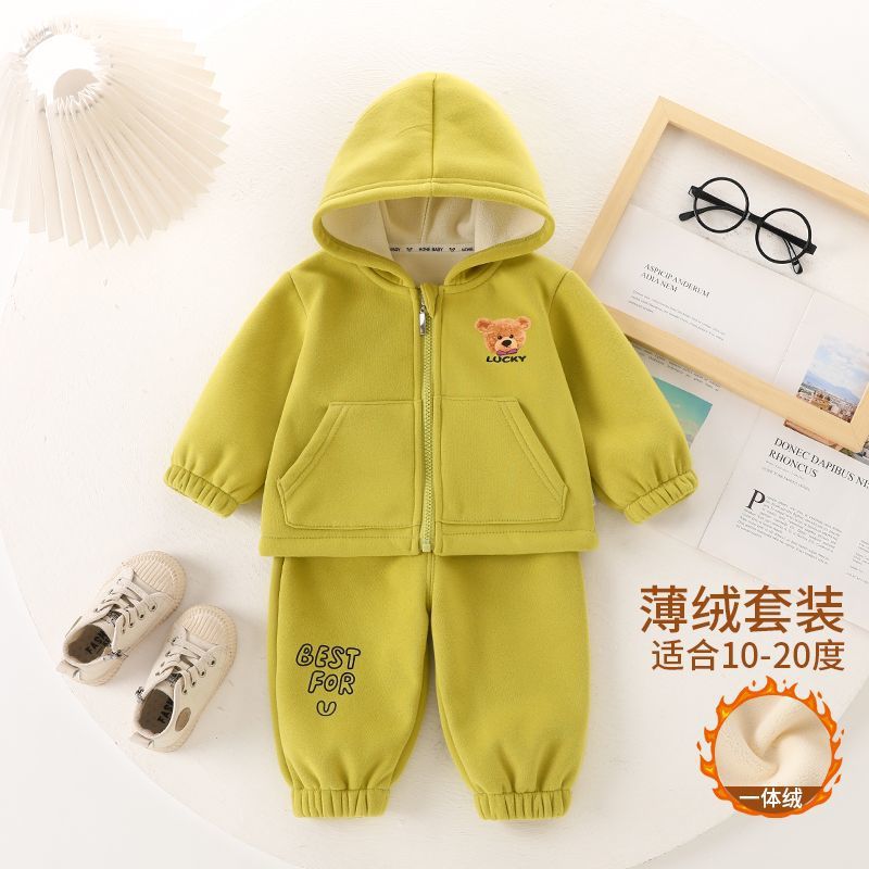 宝宝秋冬季加绒套装男童女童冬装外套外出服婴儿洋气小童装衣服