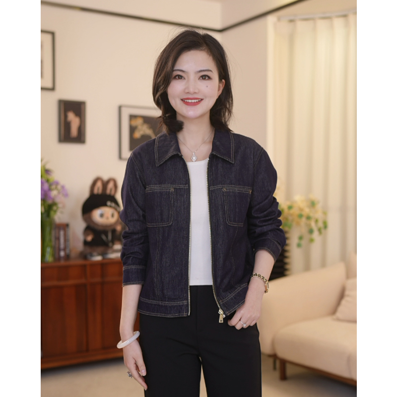 枫竺女装阿楠anan翻领气质休闲百搭牛仔外套新款女长袖夹克上衣