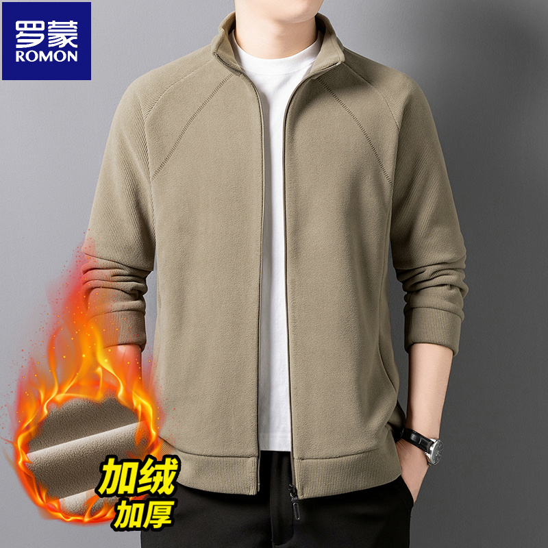 罗蒙秋冬双面奥粒绒卫衣男士保暖半拉链立领外套舒适亲肤百搭夹克
