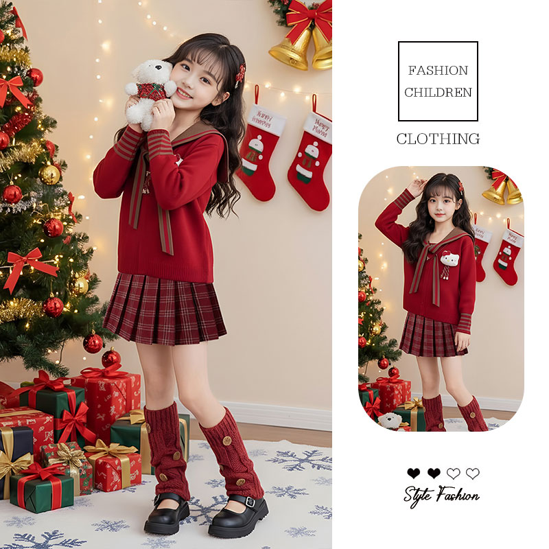女童冬装套装2026年款衣服儿童拜年服学院风kt毛衣过年裙子两件套
