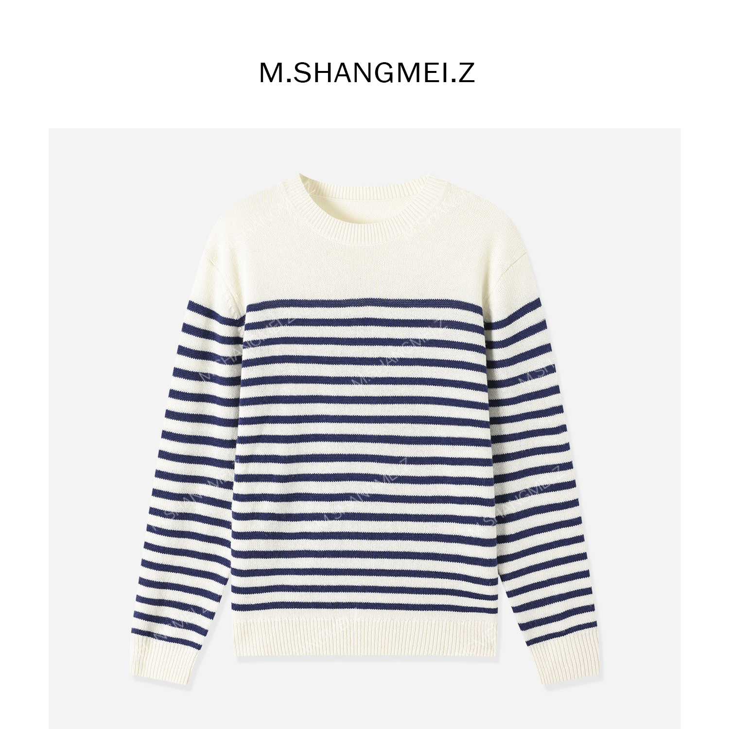 M.SHANGMEI.Z/沐熙【碧海】美大哥保暖挺括羊毛羊绒条纹毛衣X113239