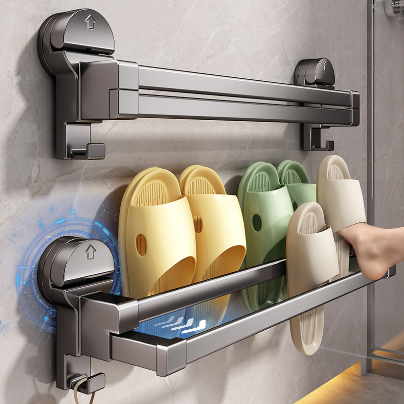 吸盘伸缩拖鞋架浴室免打孔鞋子收纳神器厕所拖鞋挂架卫生间沥水架