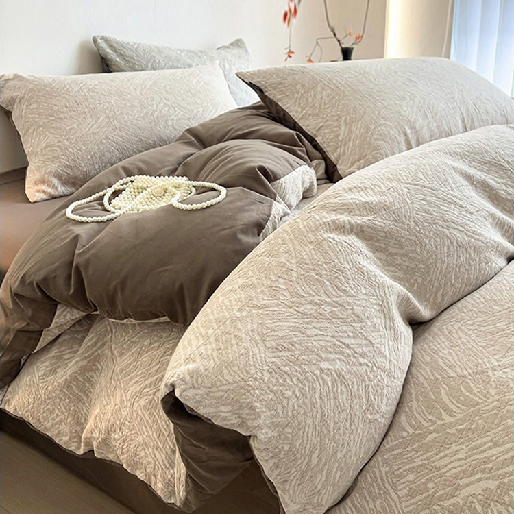 富安娜适用秋冬保暖磨毛纯棉全棉床单被套三层纱床上用品四件套