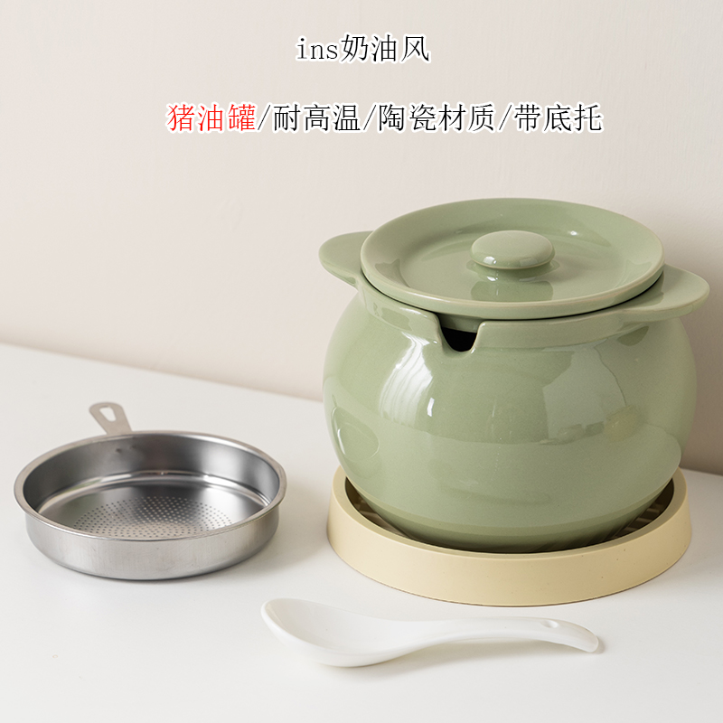 大号猪油罐专用家用陶瓷耐高温装调料辣椒油带盖油泼辣子双耳罐子