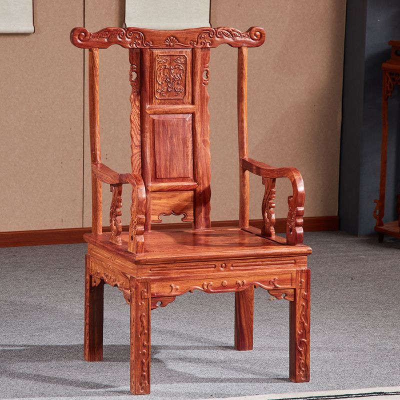刺猬紫檀官帽中式休闲客厅靠背桌椅红木家具椅子木椅子靠背椅家用