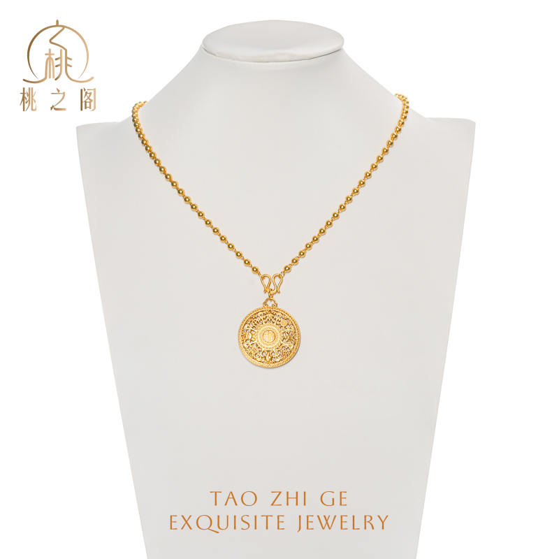 铜合金项链 哑光珠珠链配40罗盘