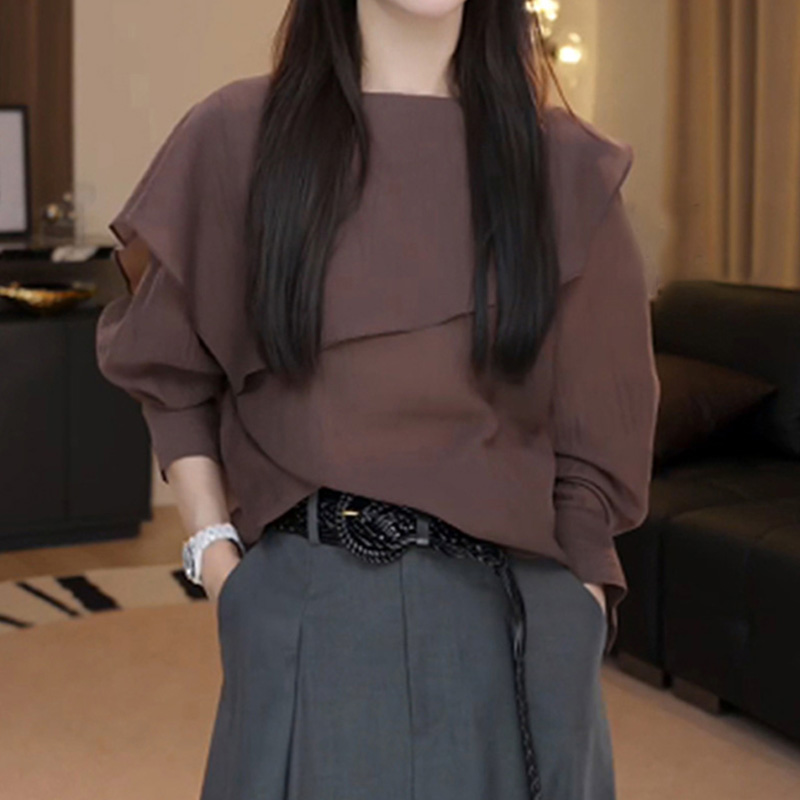 大码不规则拼接设计感长袖衬衫女早秋薄款胖MM显瘦宽松超好看衬衣