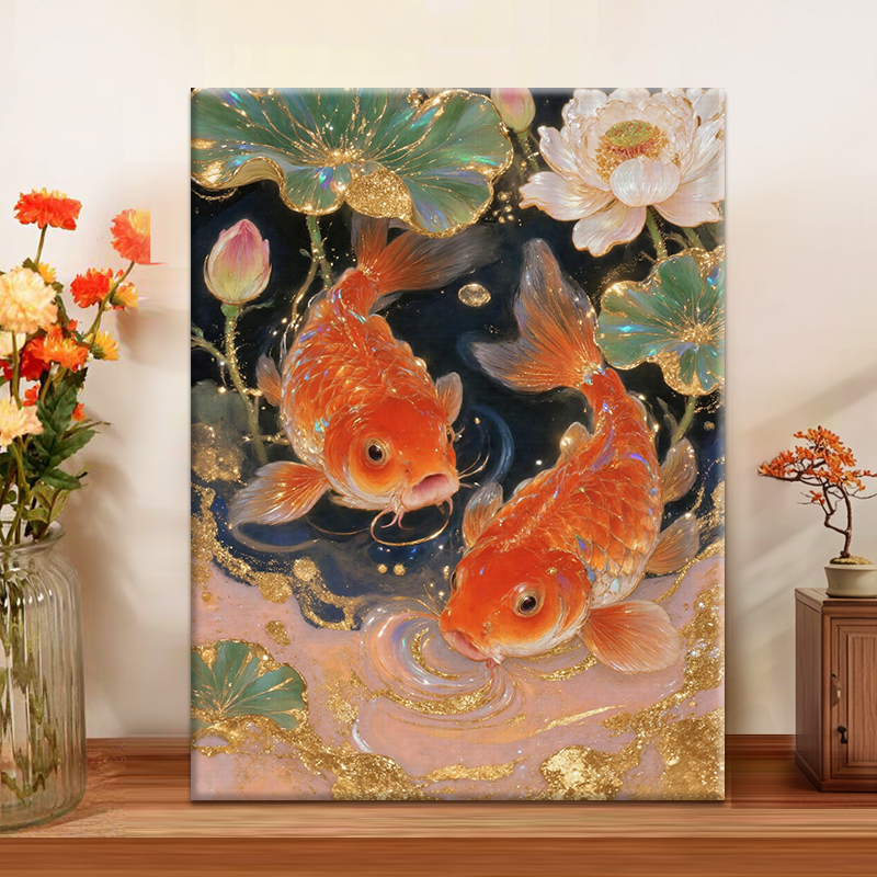 锦鲤伴牡丹diy数字油画2025新款丙烯画手工填充填色治愈系装饰画