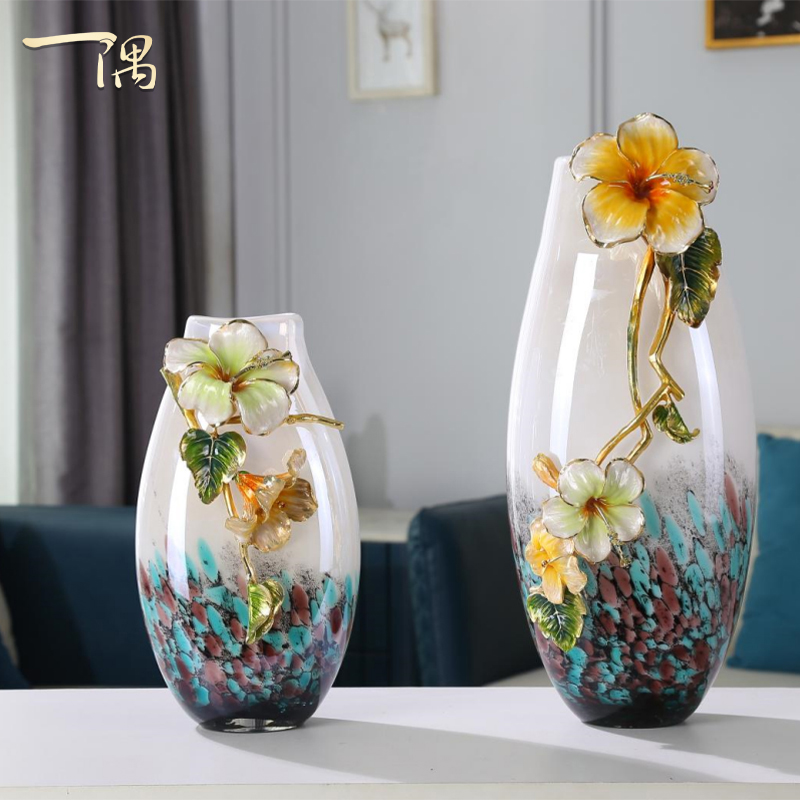 轻奢高级感珐琅彩玻璃花瓶摆件客厅插花酒柜电视柜装饰品高档礼品