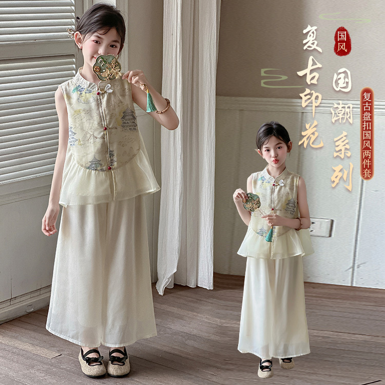 女童夏连衣裙2025新款洋气儿童新中式套装女大童薄款国风汉服裙子
