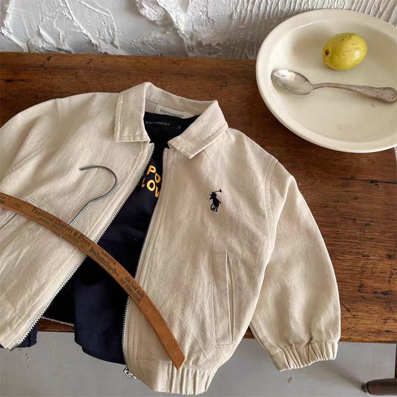 儿童春装外套2025春秋款男女童日系刺绣翻领夹克宝宝短款拉链衫