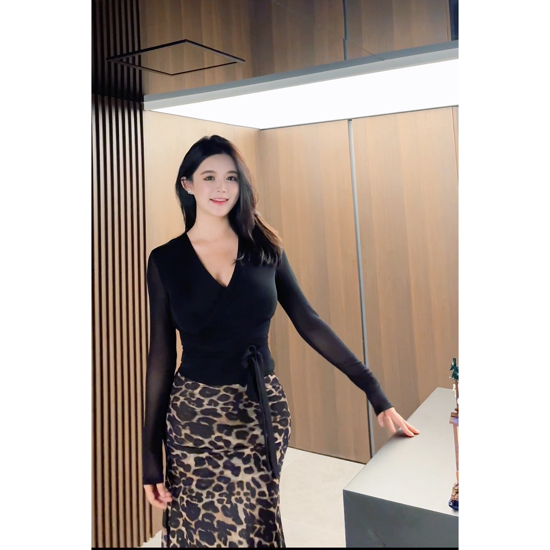 玄纱雅韵 性感优雅温柔纯欲风通勤百搭网纱长袖交叠v领上衣G272