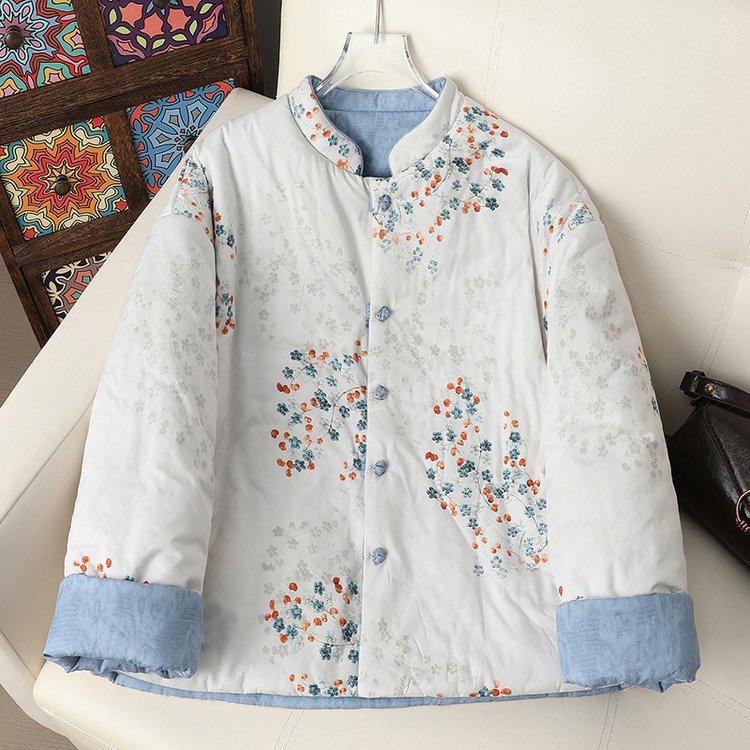 新国风双面穿宽松加厚保暖立领复古中式女秋冬棉衣棉服