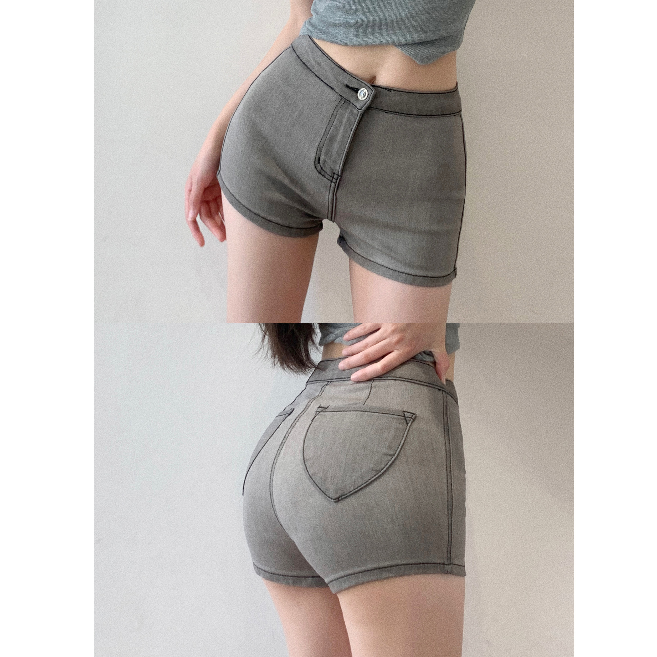 绝杀腰臀比超弹自留款高腰蜜桃臀牛仔短裤性感包臀紧身辣妹热裤