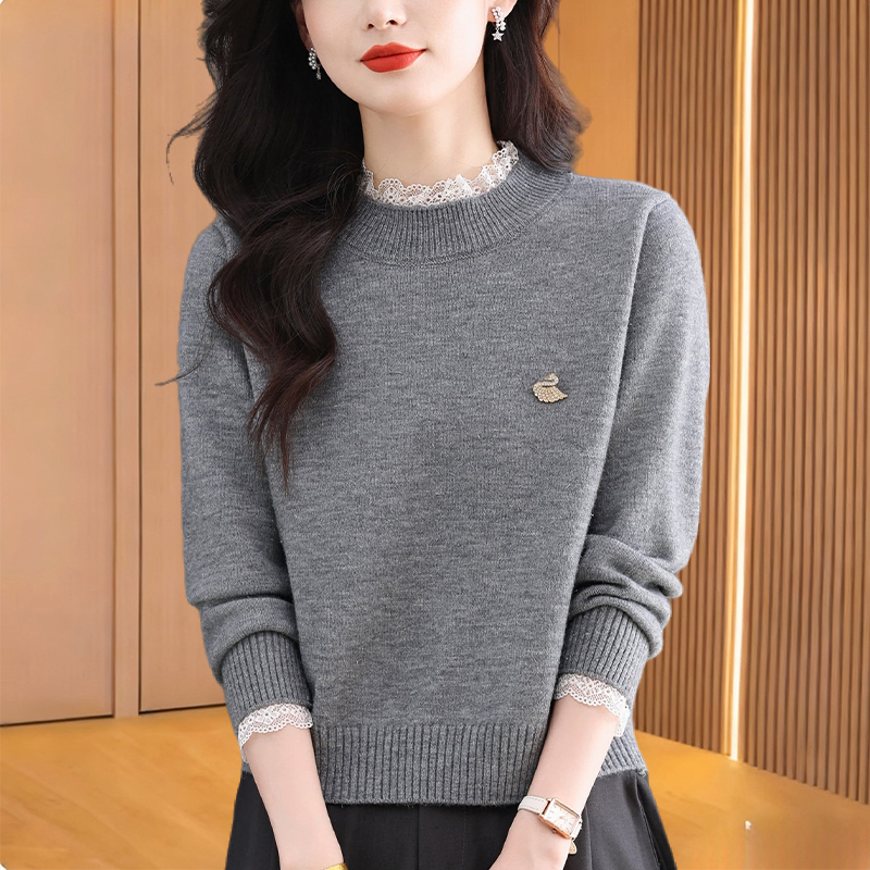 2025新款潮牌女装蕾丝花边毛衣配裙子短款亮丝洋气减龄针织打底衫