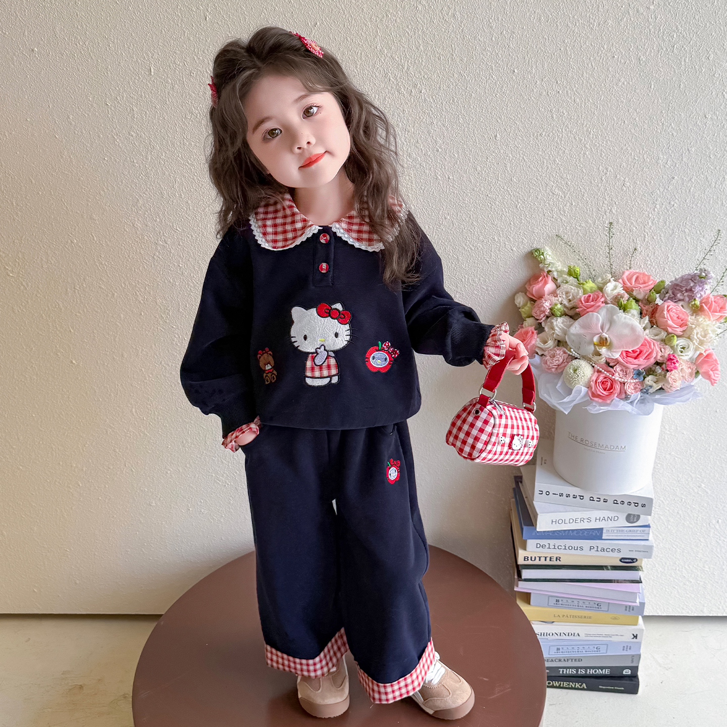 女童秋装套装2025新款儿童格子卫衣洋气宝宝kt猫超好看休闲两件套