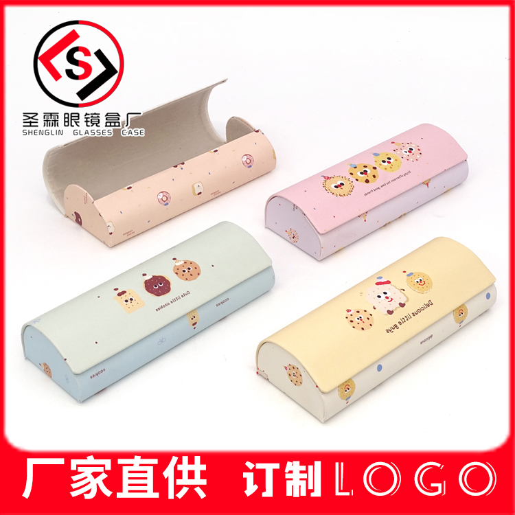 二百卡通小饼干眼镜盒手工磁吸半圆学生眼镜盒便携厂家直供印logo