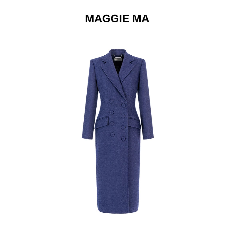 MAGGIEMA马婧设计师款西装领气质收腰双排毛呢马靖设计师965C