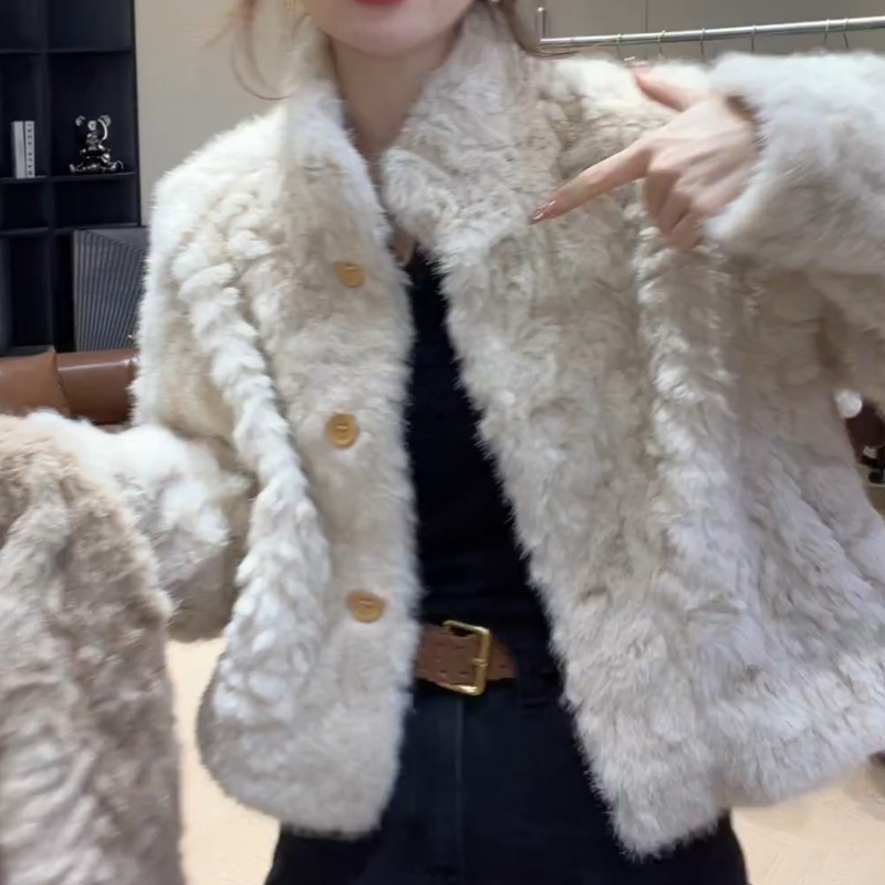 美式复古羊羔毛棉服外套女2025秋冬新款加厚宽松保暖软糯毛绒棉衣