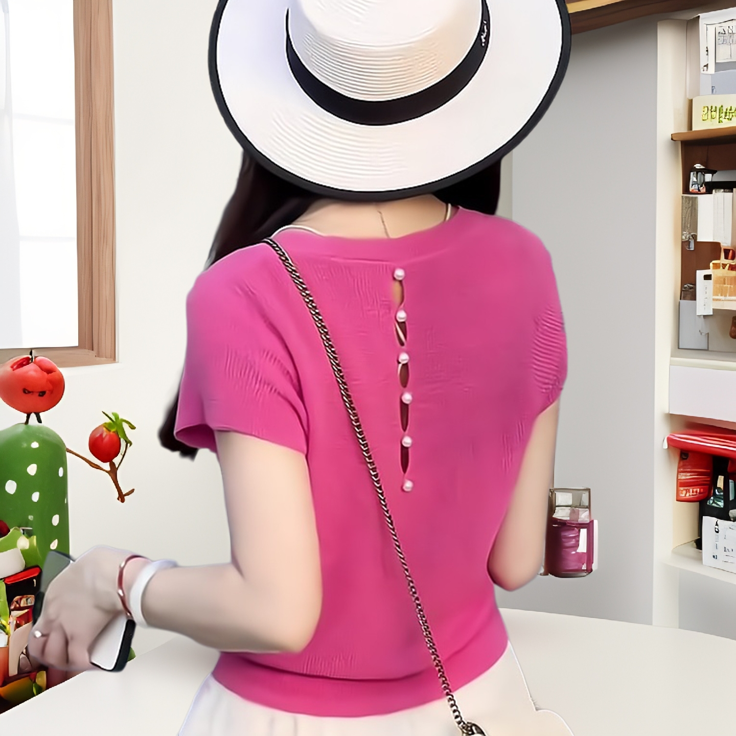 夏季冰丝针织衫女薄款2025新款小众设计感百搭配短袖上衣女款短款