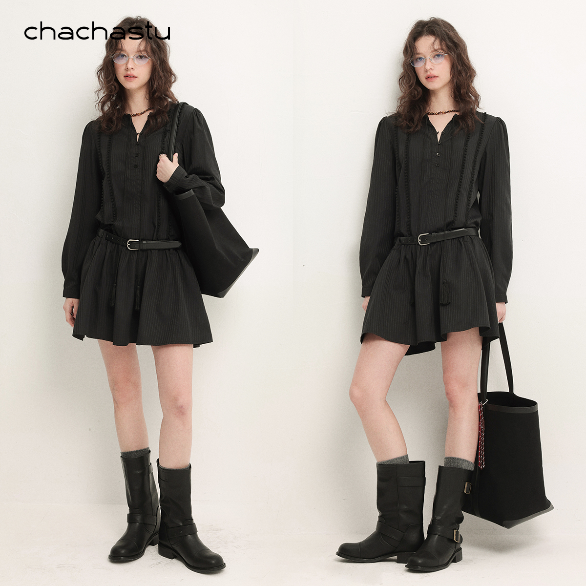 CHACHASTU【秋系】 时髦韩女look气质低腰显瘦小黑裙ZRS1829
