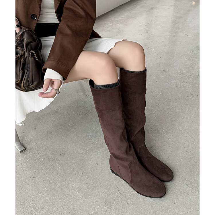 4.5cm/2025复古显瘦藏肉堆堆靴直百搭洋气极简内增高长靴法式长靴