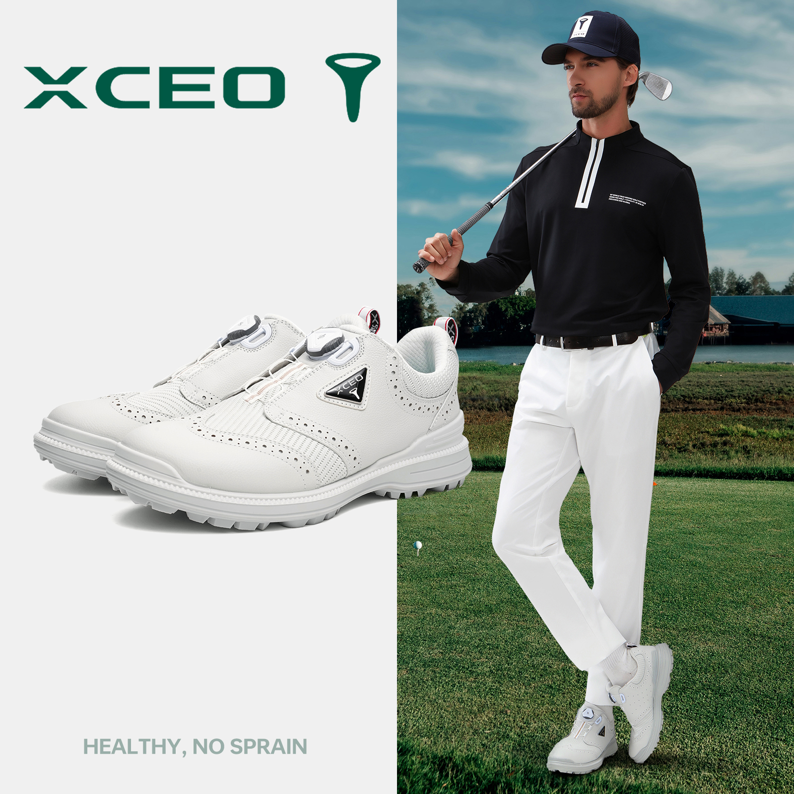 XCEO/芯鹰故宫款男士高尔夫球鞋白灰色旋钮高尔夫专用男鞋休闲鞋