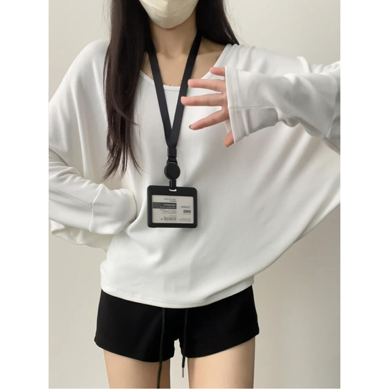 蝙蝠袖白色长袖T恤女秋季新款时尚套头圆领上衣打底宽松百搭卫衣