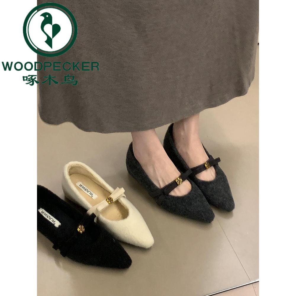 啄木鸟内增高浅口单鞋女2025配裙子加绒保暖玛丽珍鞋通勤毛毛鞋子