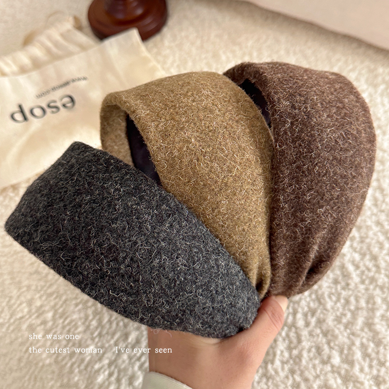 韩系灰色秋冬毛呢宽边发箍女气质高颅顶压发头箍日常外戴发卡新款