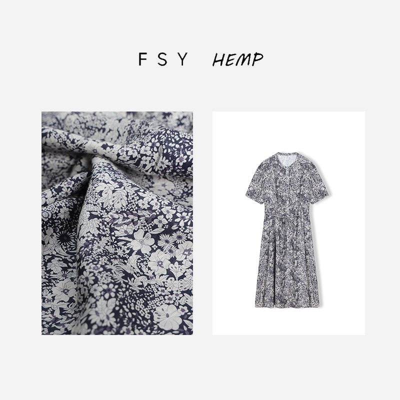 连衣裙【享系列·蓝调繁花】60支纯汉麻衬衫自然主义连衣裙FSY50316