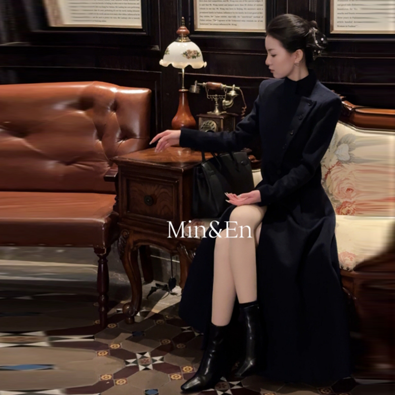 ShineNa/夏娜高级感气质修身长款毛呢外套女2025冬季新款显瘦大衣