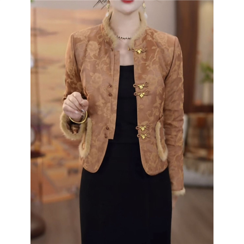 高级新中式改良压缩棉外套+雪花绒半身裙保暖时尚套装2025新款