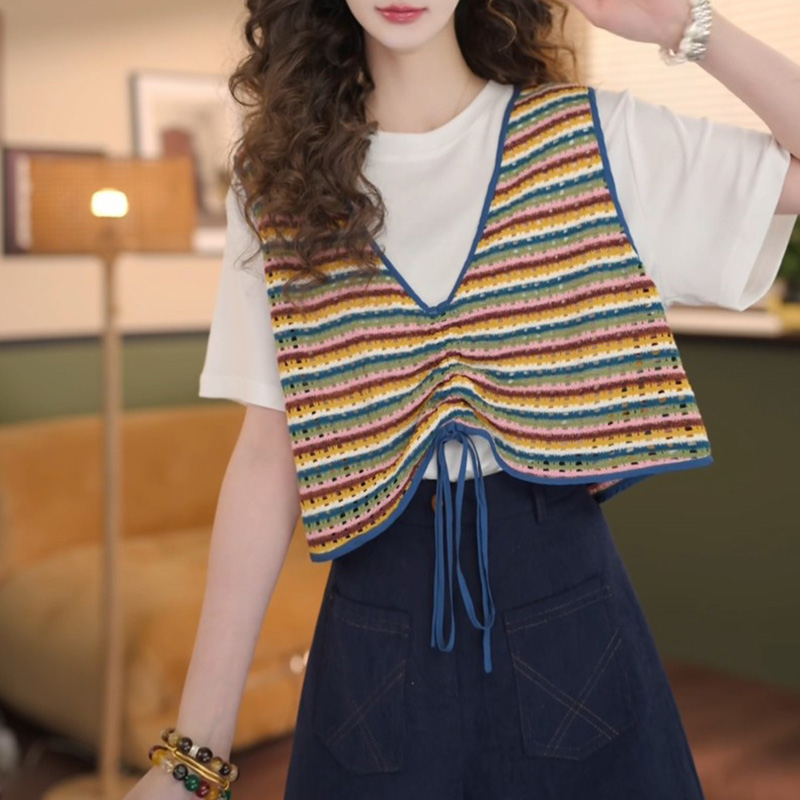 假两件百搭短袖T恤女2025夏季顺款显瘦休闲上衣小个子时髦减龄款