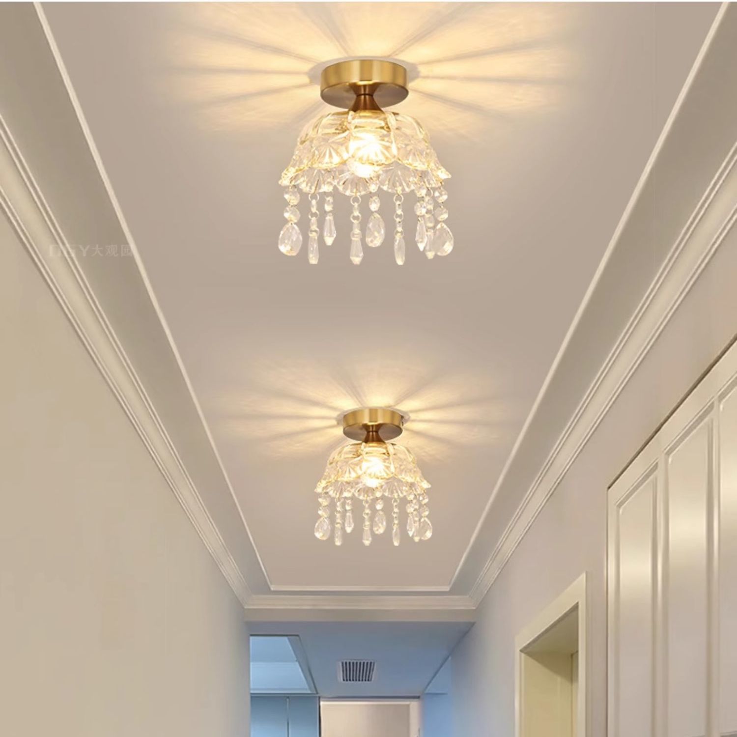 过道灯现代创意水晶灯走廊玄关灯阳台灯入户美式复古轻奢水晶灯具