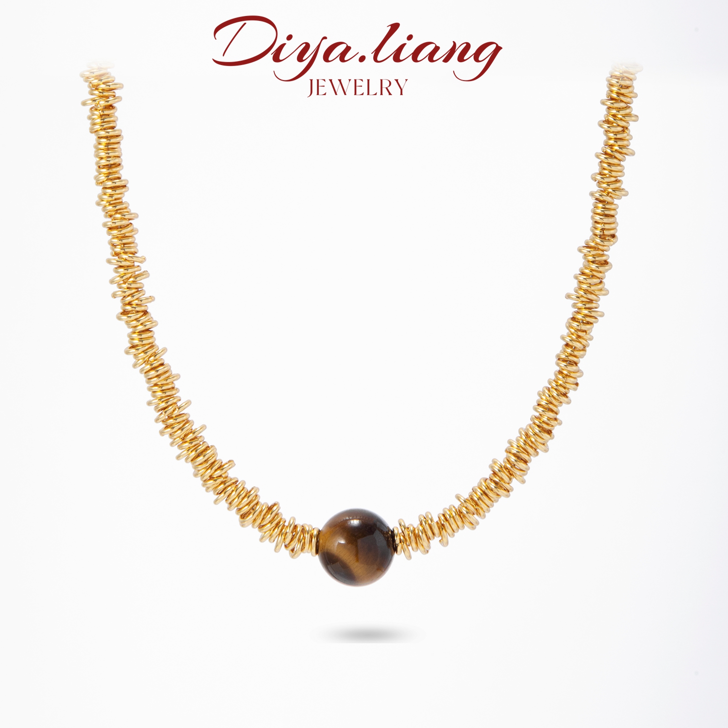 坠链均925银 梁雅帝新品【圆圈碎银】单颗虎眼缠绕串珠气质纯银项链