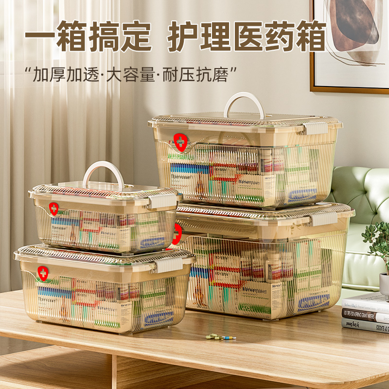 透明医药箱家用大容量应急药品家庭装收纳盒药箱子多层手提小药盒