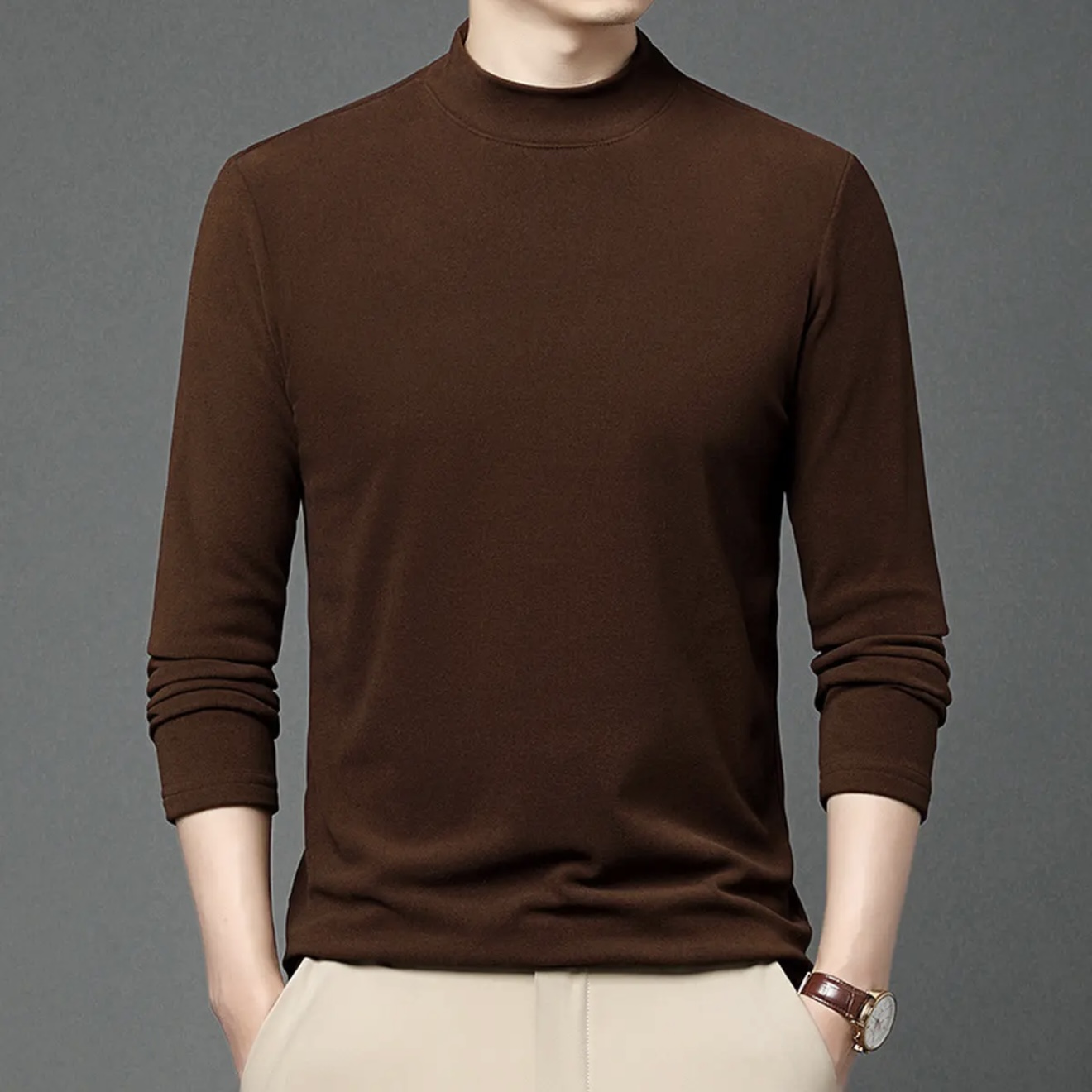 B1-6半高领纯色德绒修身长袖打底衫男女同款8-99